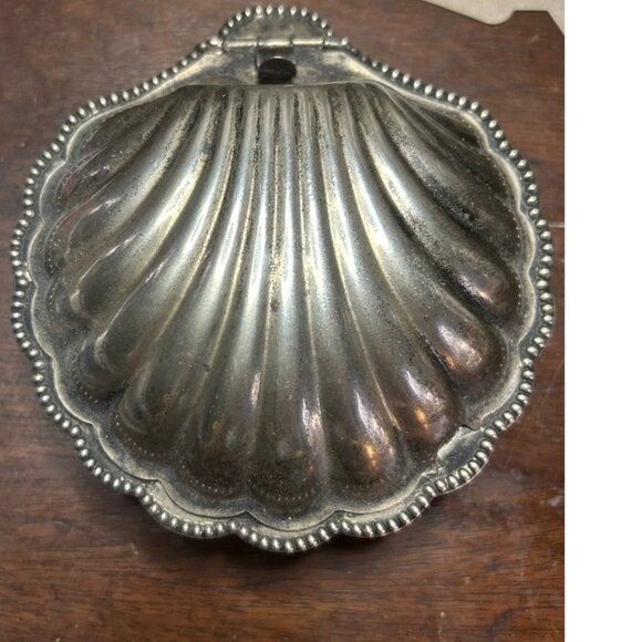 E & JL Vtg English Silver Plated Shell Caviar Dish With Removable Glass Insert